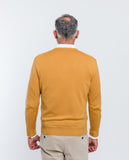 Camisola Decote em V 100% Lã Merino em Amarelo Escuro