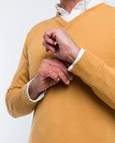 Camisola Decote em V 100% Lã Merino em Amarelo Escuro