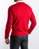 Camisola Decote em V 100% Lã Merino em Encarnado