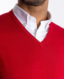 Red V Neck Sweater 100% Merino Wool