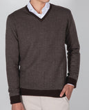 Camisola Decote em V em Castanho Escuro