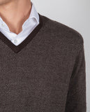 Camisola Decote em V em Castanho Escuro