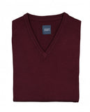 Camisola Decote em V 100% Lã Merino em Bordeaux Escuro