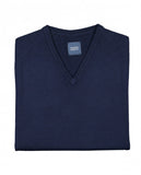 Camisola Decote em V 100% Lã Merino em Azul Escuro