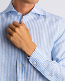 Camisa Casual 100% Linho em Azul Claro