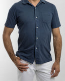 Camisa Casual 100% Algodão em Azul Escuro
