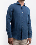Camisa Casual 100% Linho em Azul Escuro