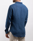 Camisa Casual 100% Linho em Azul Escuro