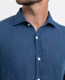 Camisa Casual 100% Linho em Azul Escuro