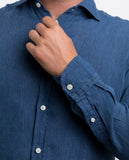 Camisa Casual 100% Linho em Azul Escuro