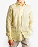 Camisa Casual 100% Linho em Amarelo Claro