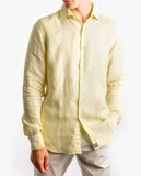 Camisa Casual 100% Linho em Amarelo Claro