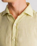 Camisa Casual 100% Linho em Amarelo Claro