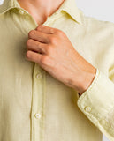 Camisa Casual 100% Linho em Amarelo Claro