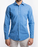 Camisa Casual 100% Algodão em Azul