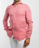 Camisa Casual 100% Linho em Cor-de-rosa Claro