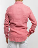 Camisa Casual 100% Linho em Cor-de-rosa Claro