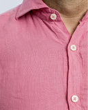 Camisa Casual 100% Linho em Cor-de-rosa Claro