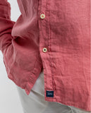 Camisa Casual 100% Linho em Cor-de-rosa Claro