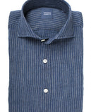 Camisa Casual 100% Linho em Azul Escuro