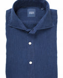 Camisa Casual 100% Linho em Azul Escuro