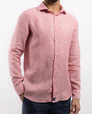 Camisa Casual 100% Linho em Cor-de-rosa Escuro