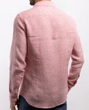 Camisa Casual 100% Linho em Cor-de-rosa Escuro