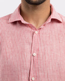 Camisa Casual 100% Linho em Cor-de-rosa Escuro