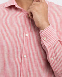 Camisa Casual 100% Linho em Cor-de-rosa Escuro
