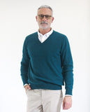 Camisola Decote em V 100% Lã em Verde Petróleo