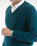 Camisola Decote em V 100% Lã em Verde Petróleo