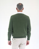 Camisola Decote em V 100% Caxemira em Verde Escuro