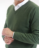 Camisola Decote em V 100% Caxemira em Verde Escuro