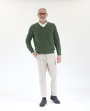 Camisola Decote em V 100% Caxemira em Verde Escuro